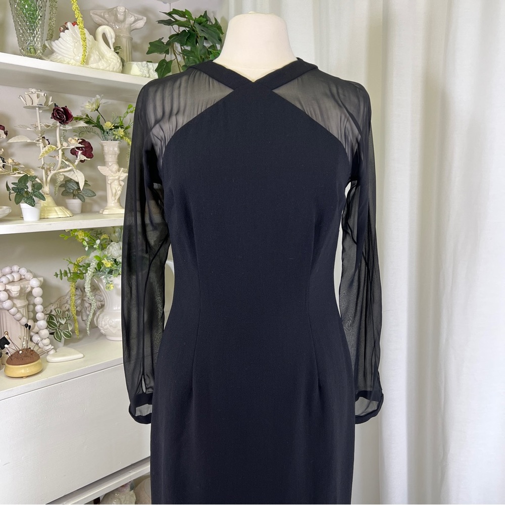 Vintage Carolyne Roehm Black Sheer Sleeved Cocktail Dress